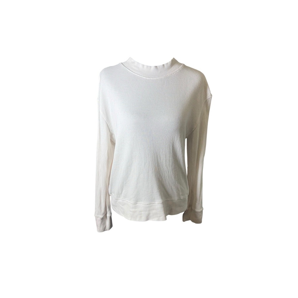 Monrow Thermal Top Women‎ Medium White Excellent Waffle Knit Mock Neck Relaxed